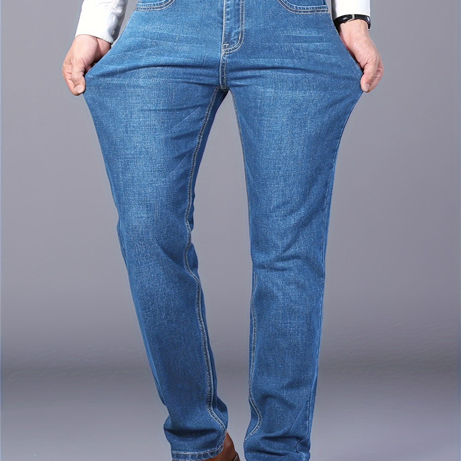 Men's Cotton Blend Jeans with Pockets for Outdoor Activities