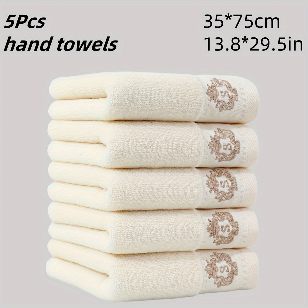 5 ta paxta qo'l sochiq to'plami, singdiruvchi va tez quriydigan, tikuvli dizaynlar bilan. Zamonaviy to'qilgan uzun kvadrat fazo mavzusidagi yumshoq, teriga do'st hammom sochiqlari.