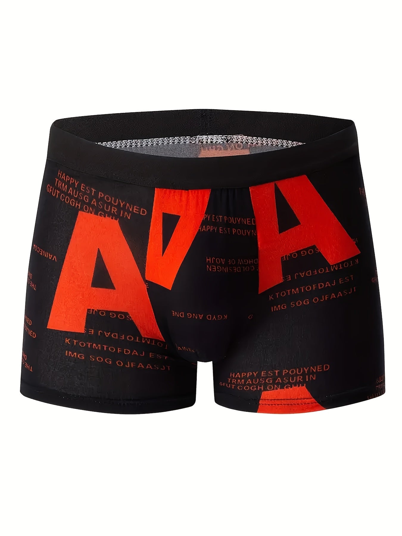 Men's Breathable Boxer Briefs with Letter Patterns Quick-Drying Four-Way Stretch Polyester