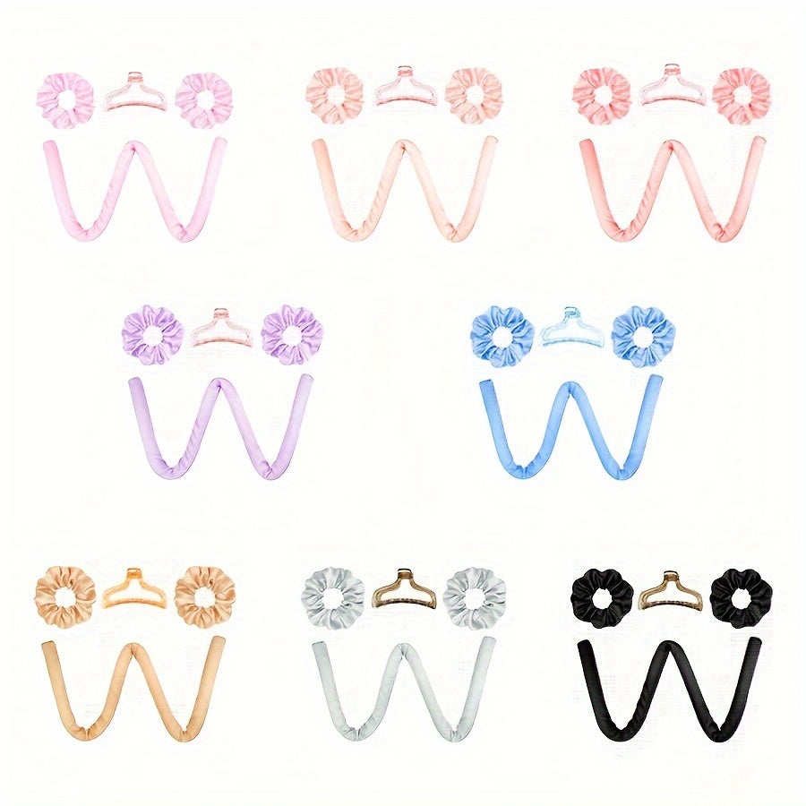 Juego de rulos sin calor para mujer con clips antideslizantes y lazos para el cabello