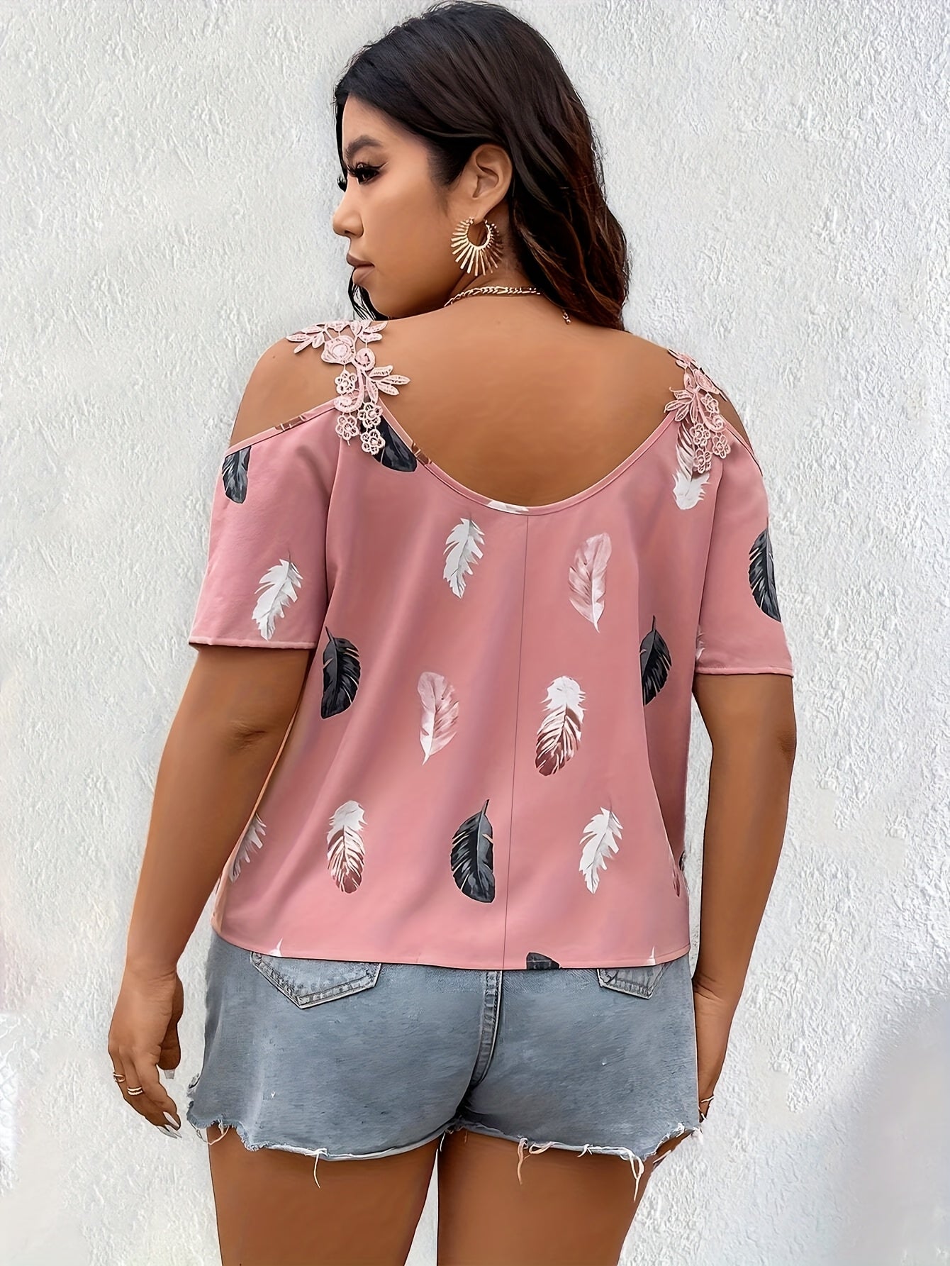 Plus Size Off-Shoulder Shirt With Embroidered Appliqué for Women