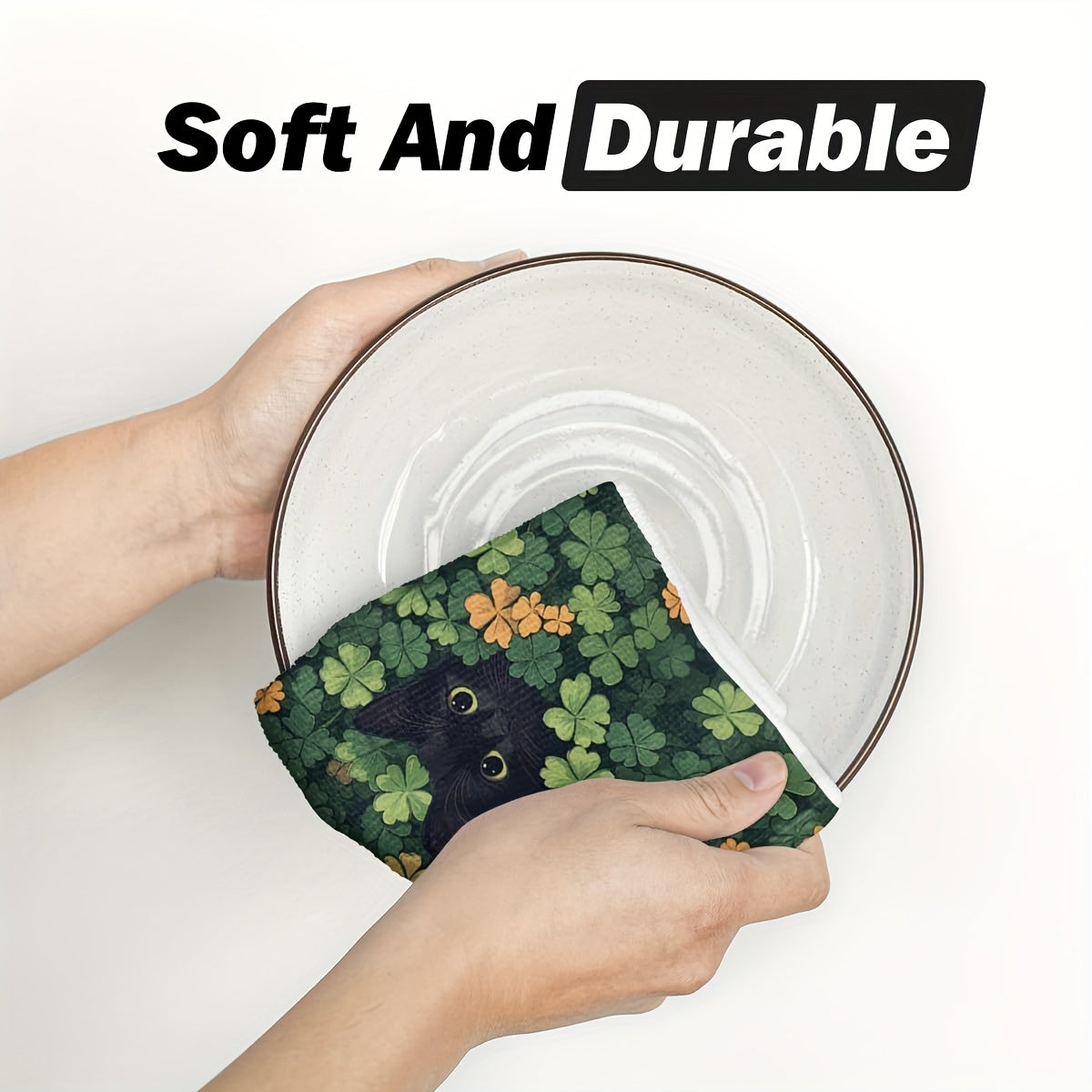 Black Cat Clover Kitchen Towels Set 40x60cm Farmhouse Holiday Hand Towels