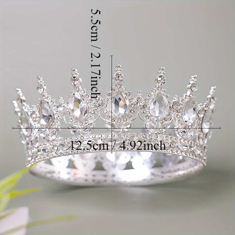Opulent Vintage Round Rhinestone Crown Tiara for Bridal and Pageants