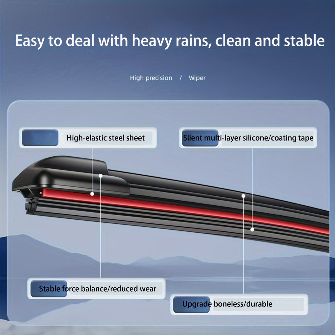 6-Layer Rubber Car Wiper Blade Universal Fit Hook Type 35.56cm-71.12cm Durable Silent