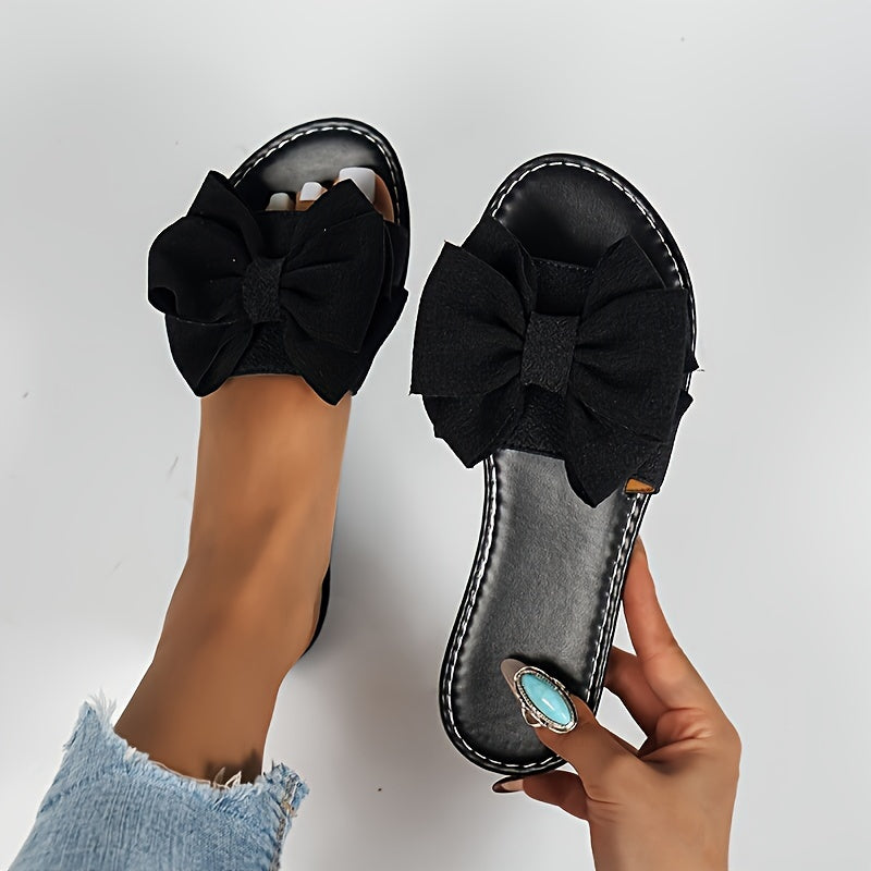 Ladies Flat Sandals Bowknot Open-Toe Non-Slip Casual Beach Shoes