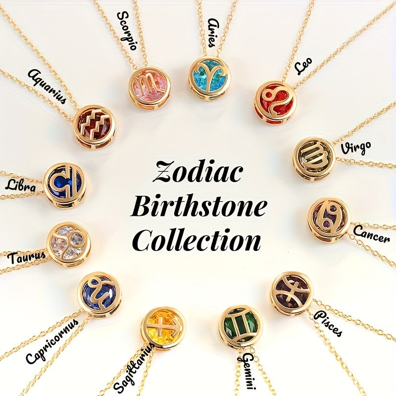 Bohemian Birthstone Pendant Necklace Double-Sided Cubic Zirconia Women Gift