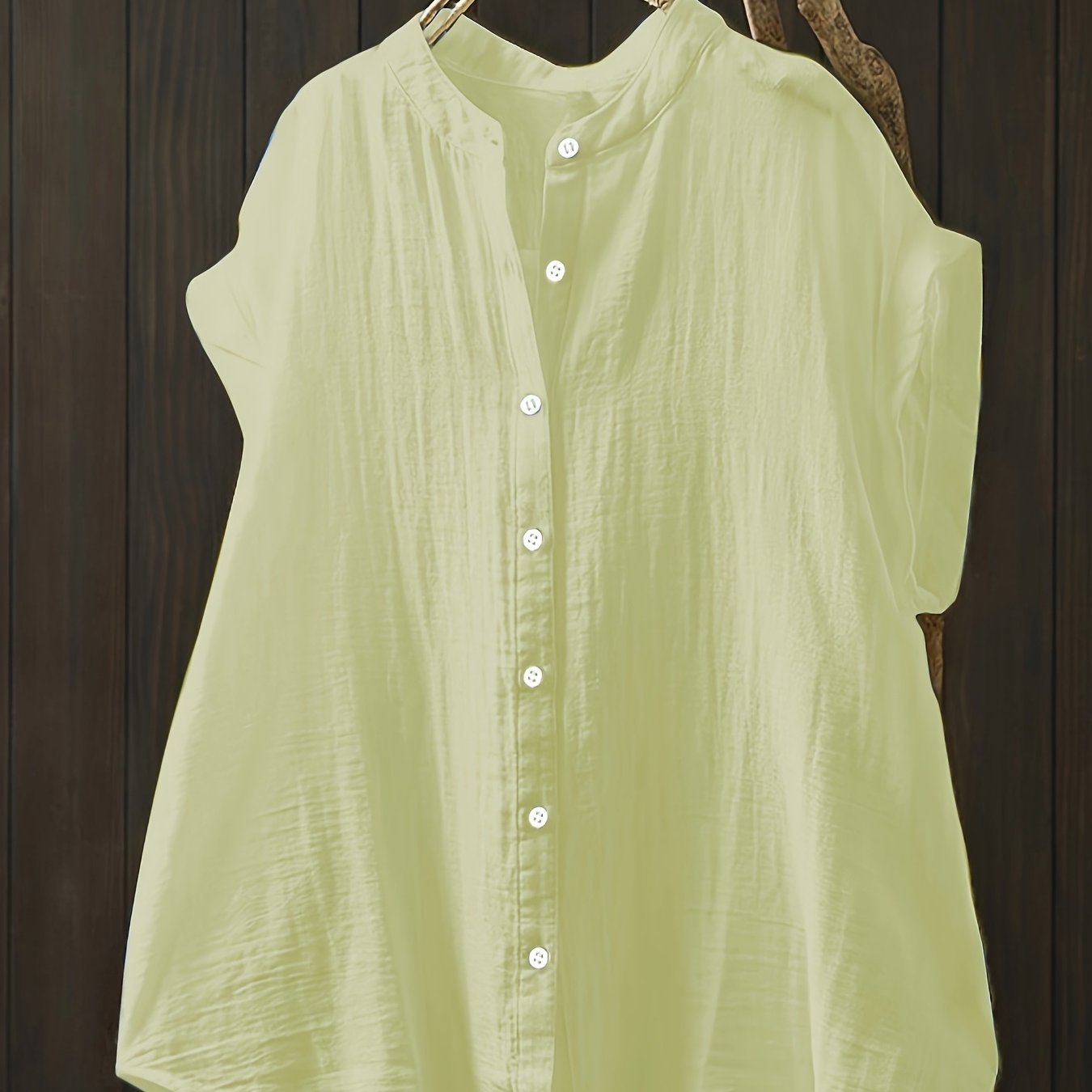 Camisa casual de mujer de talla grande de poliéster a rayas rosas de manga corta con botones