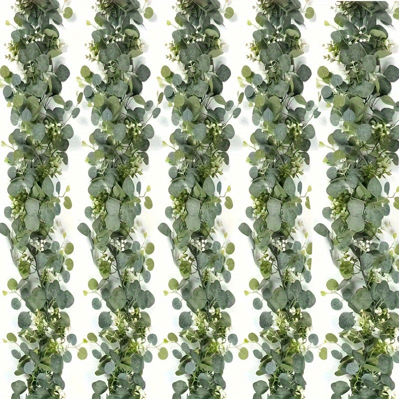 5-Pack Faux Eucalyptus Garland with White Flowers 179.83cm Artificial Silver Dollar Leaves for Home Decor Outdoor Patio