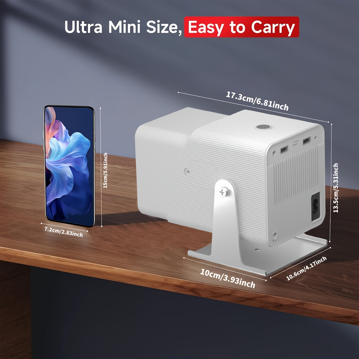 Mini Portable 4K Wi-Fi Projector with 260ANSI Brightness, 180° Rotation