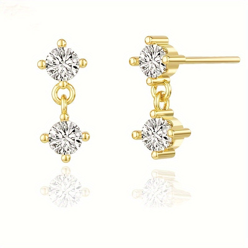 Set of 3 Copper Stud Earrings with Synthetic Zirconia for Women