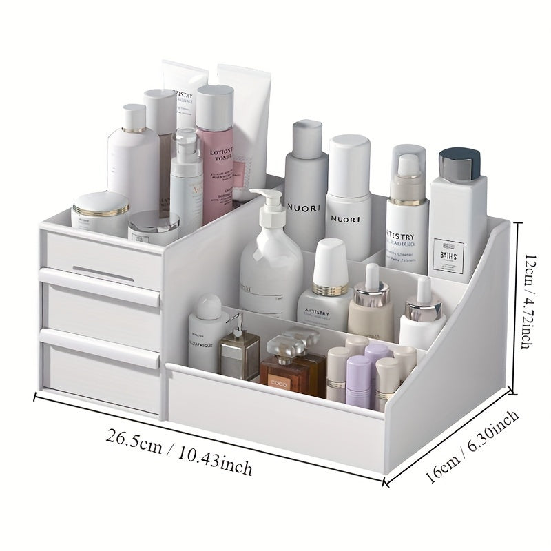 White Expandable Cosmetic Organizer with Drawers for Makeup and Skincare