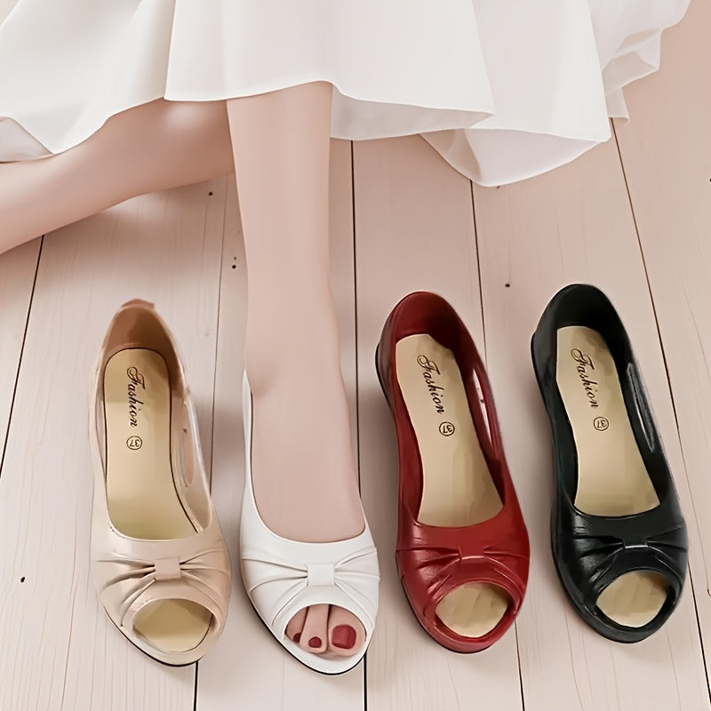 Women's Low Wedge Slide Sandals Soft EVA Peep-Toe Bow Non-Slip Rubber