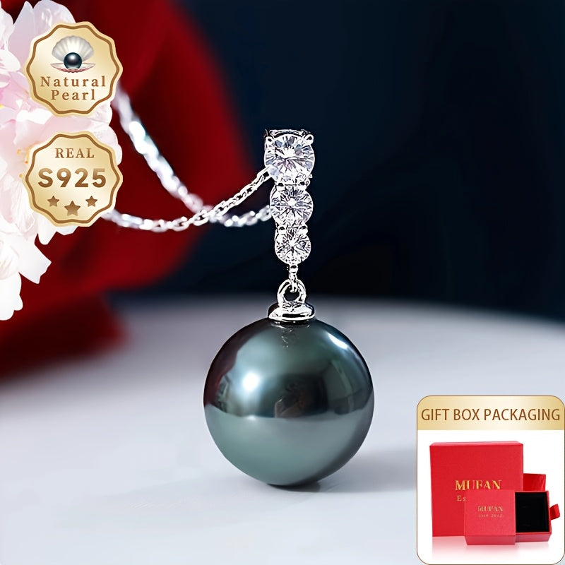 Women’s Black Pearl Necklace with 11-12mm Deep Sea Cultured Pearl in Sterling Silver