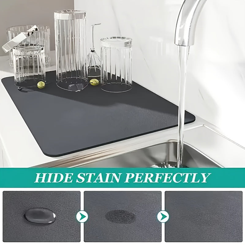 Alfombrilla negra para secar platos que absorbe la humedad rápidamente para encimeras y mesas de cocina