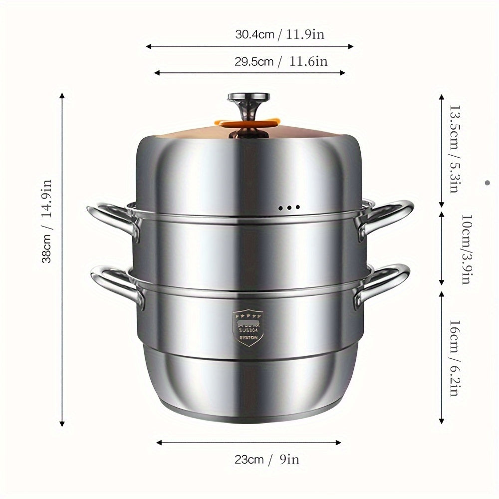 3-qavatli zanglamaydigan po'latdan tayyorlangan bug'langich 30.48cm, buns, dengiz mahsulotlari sho'rva, induksiya, gaz uchun