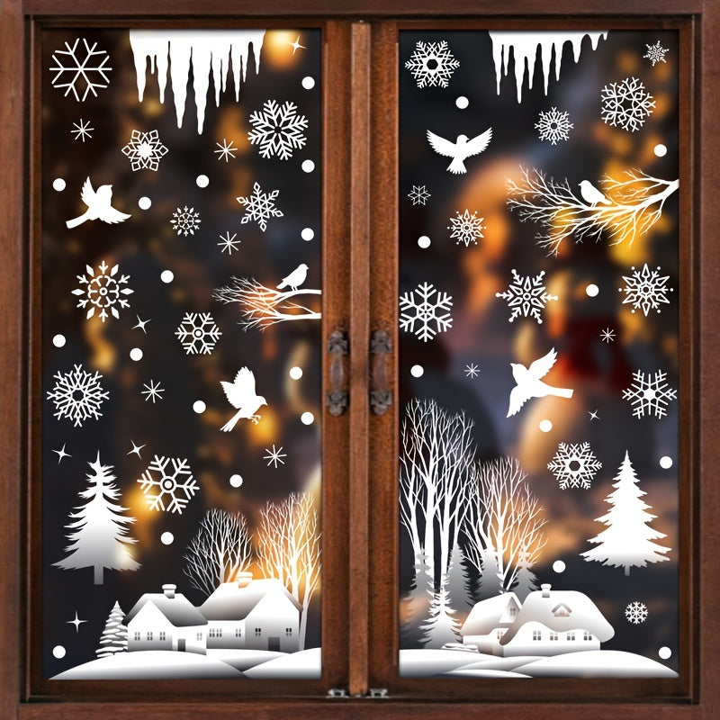 74 Christmas Window Clings Snowflake Woodland Cabin Festive Home Decor