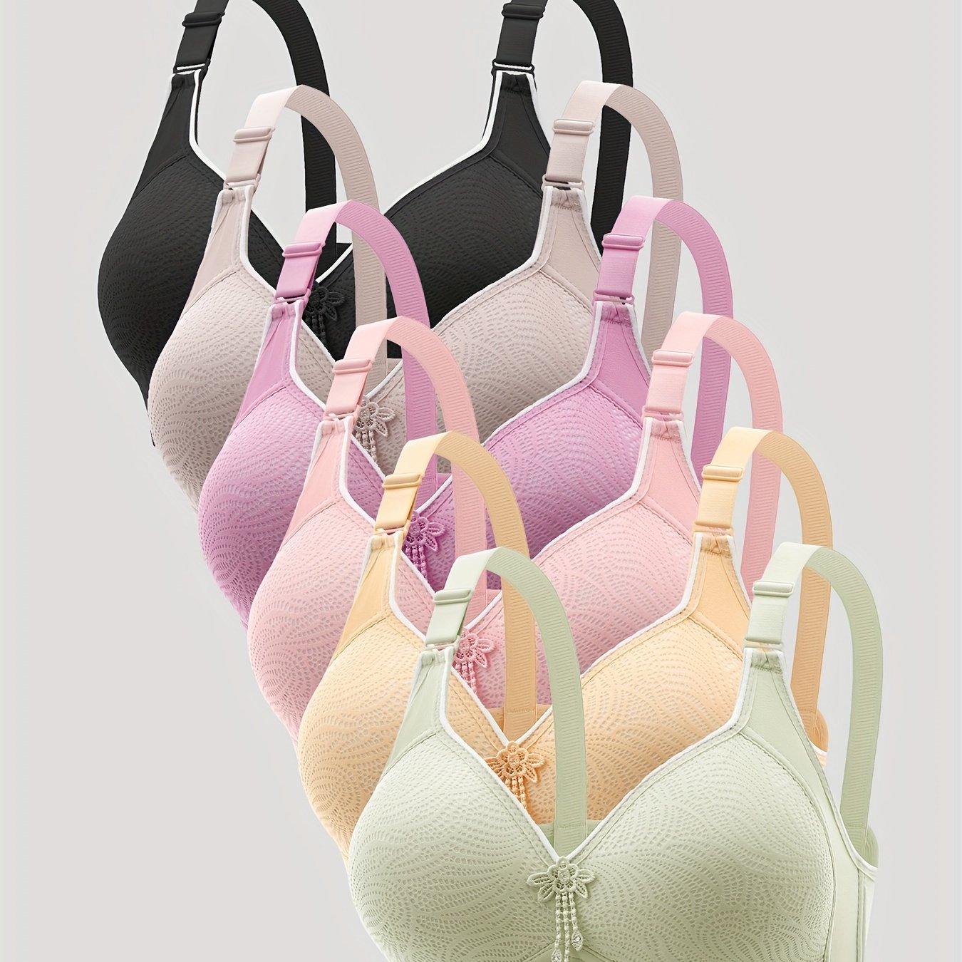 6 dona ayollar uchun simsiz ichki kiyimlar, appliqlari bilan, qulay va nafis