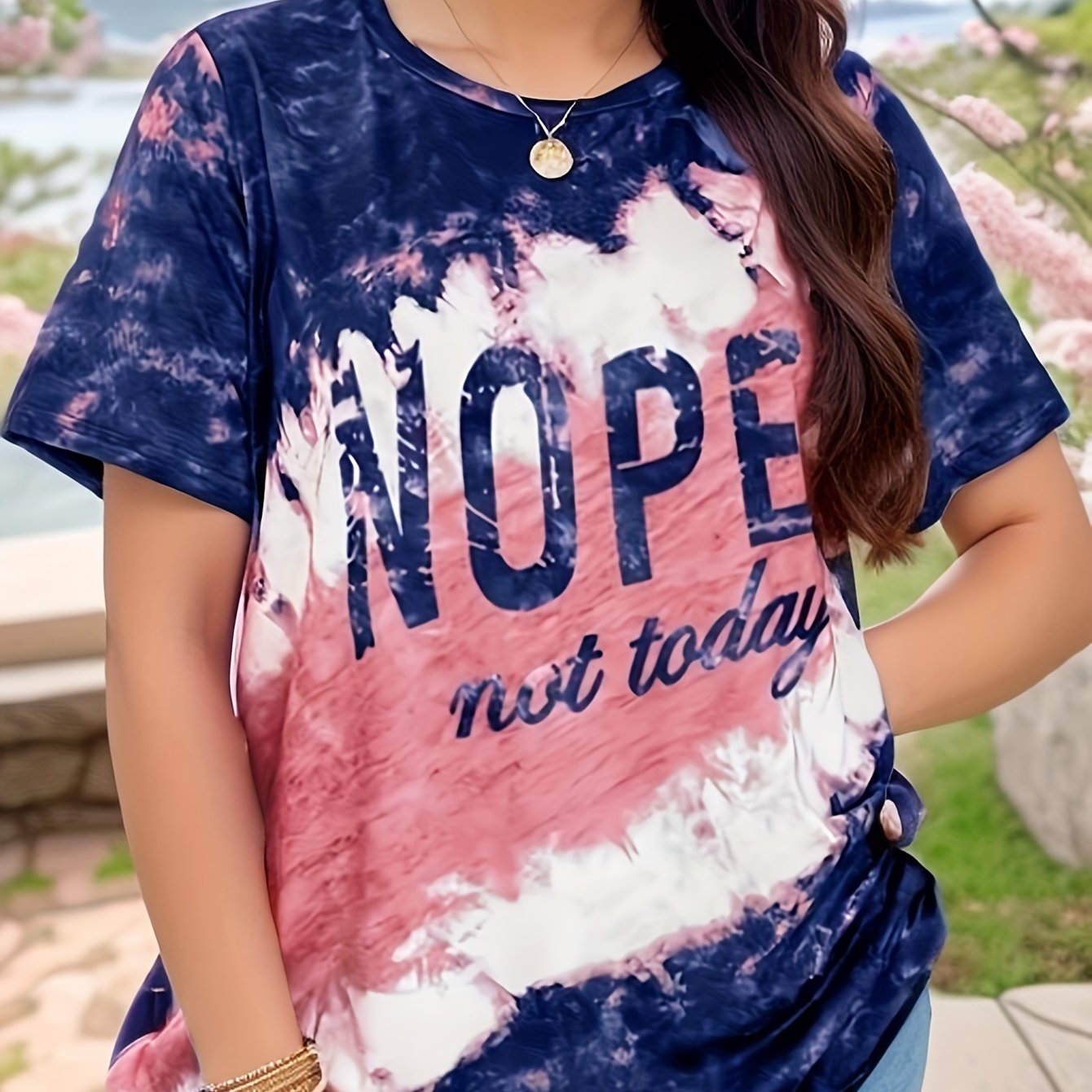 Plus Size NOPE Print T-Shirt Women Short Sleeve Crew Neck Casual Knit Fabric
