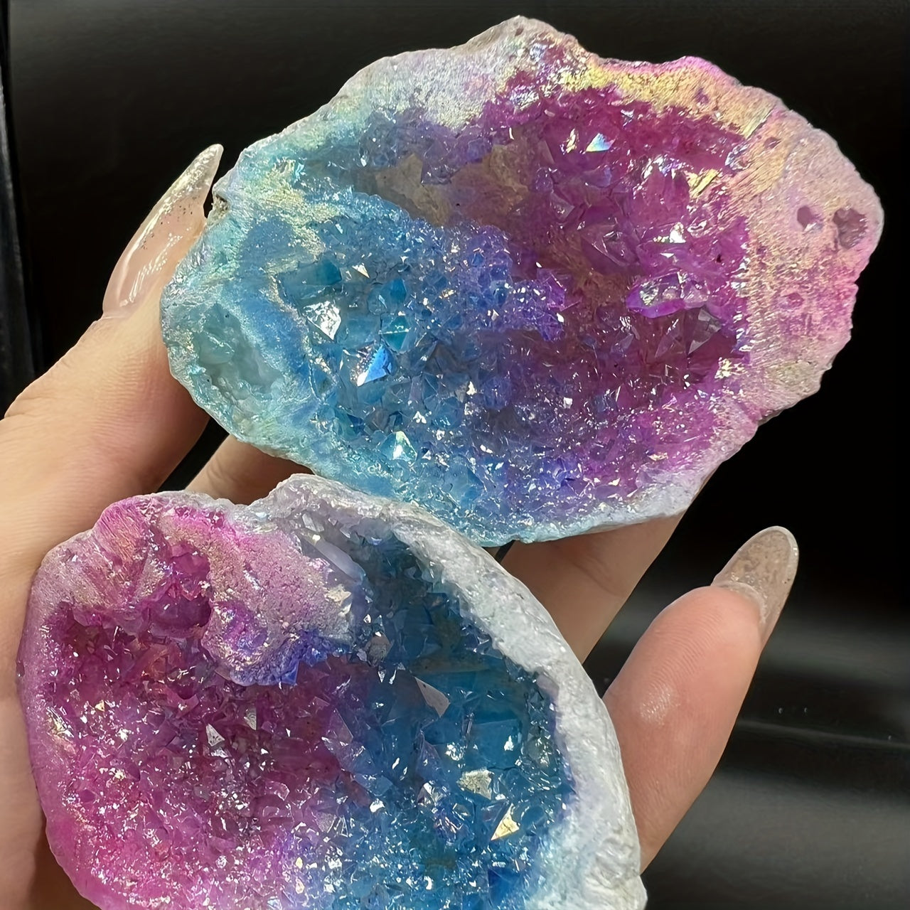 Agate Crystal Geode Decor Natural Electroplated Stone Home Gift