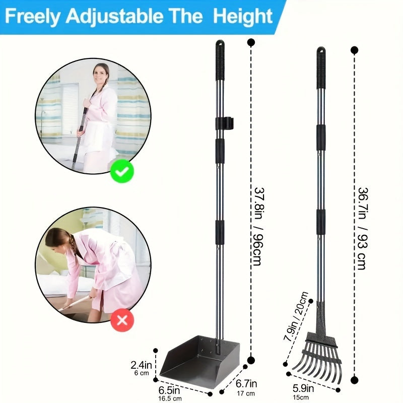 Stainless Steel Pet Waste Cleanup Kit with Pooper Scooper Rake Bin