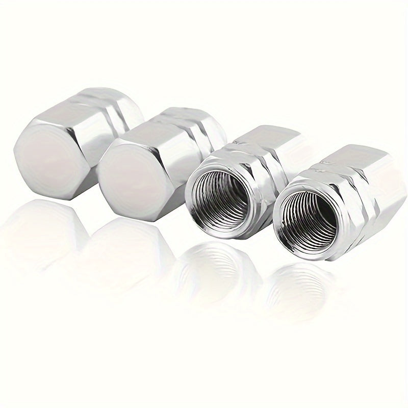 Set of 4 Gold Aluminum Alloy Tire Valve Caps Dustproof Hexagonal Car Wheel Accessories