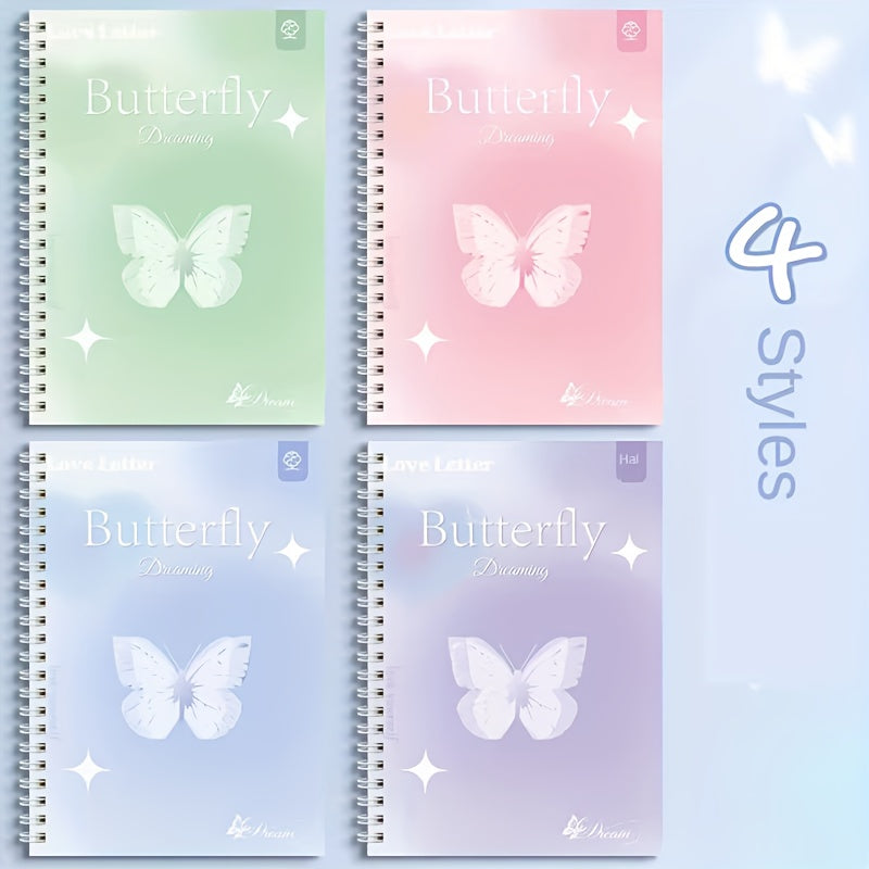 Set of 4 A5 Butterfly Dream Coil Notebooks with Wide Ruled Pages and Lay-Flat Design