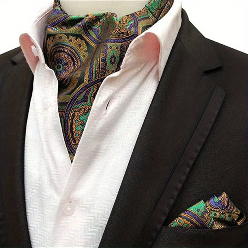 Conjunto de pañuelo de cuello y pañuelo de mano de jacquard con diseño paisley para hombre, perfecto para regalar