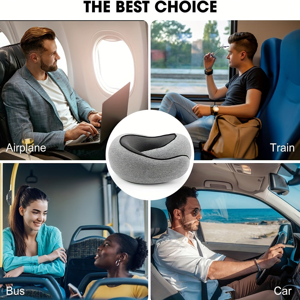 Almohada de viaje de espuma viscoelástica en forma de U gris con funda de malla transpirable para soporte del cuello