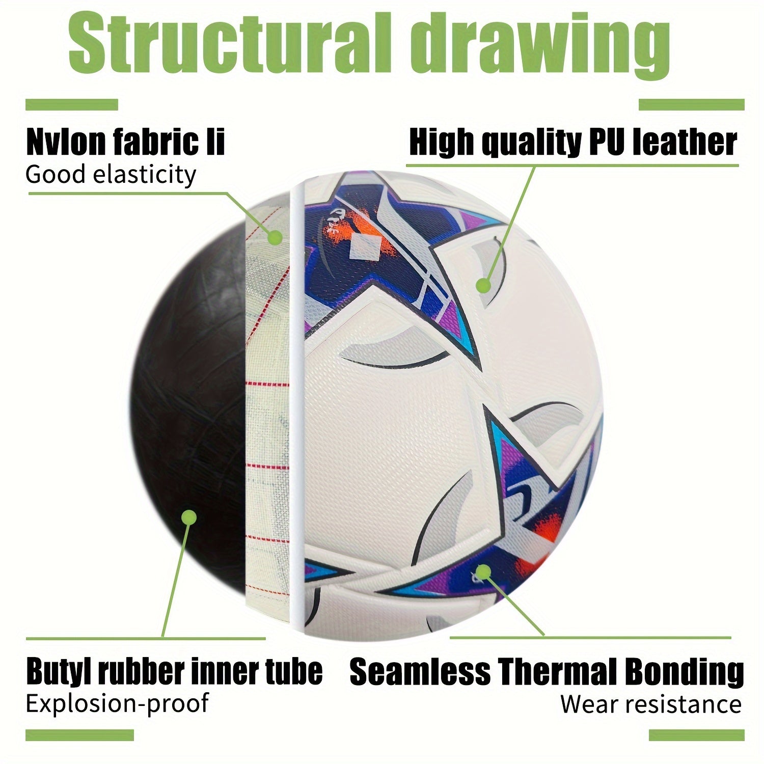 Adult Size 5 Faux Leather Soccer Ball Seamless Hot-Pressed Wear-Resistant Non-Slip