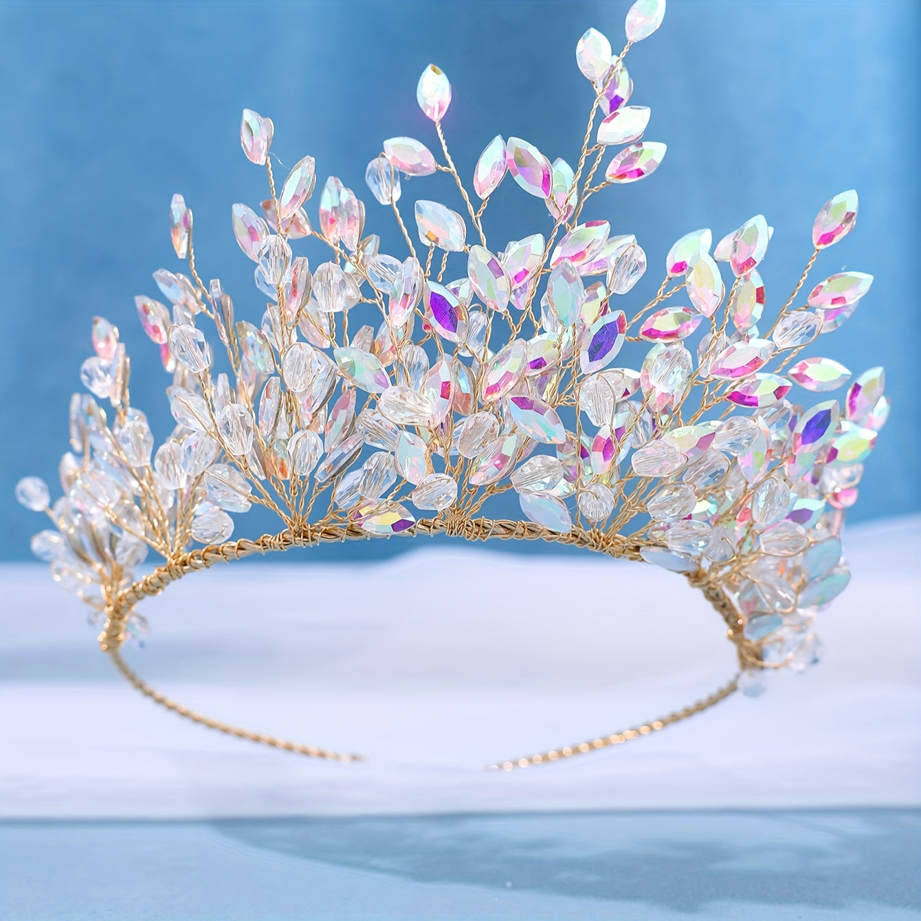 Luxury Glittering Rhinestone Hairband with Crown Design for Bridal and Princess Hairstyles