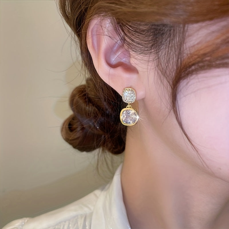 Ayollar uchun geometrik kvadrat rhinestone kristalli stud uzuklar, sink alloy, zanglamaydigan po'latdan yasalgan postlar, zargarlik buyumlari