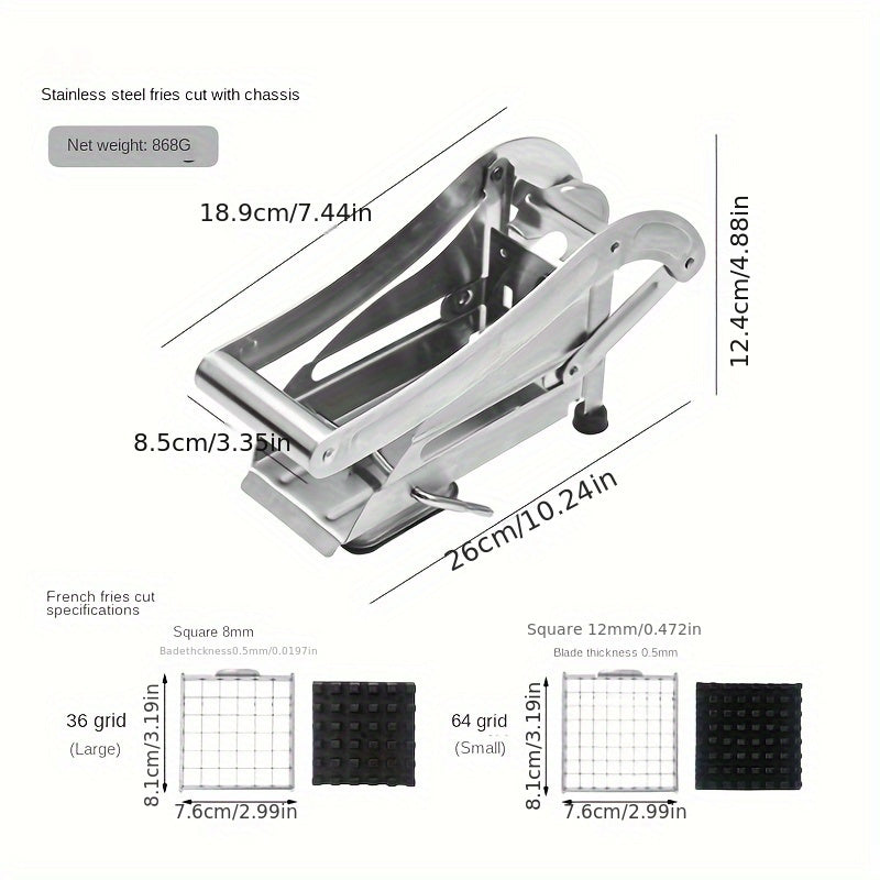 French Fry and Vegetable Cutter Set 3 Pieces Stainless Steel Manual Slicer for Potatoes Carrots Cucumbers