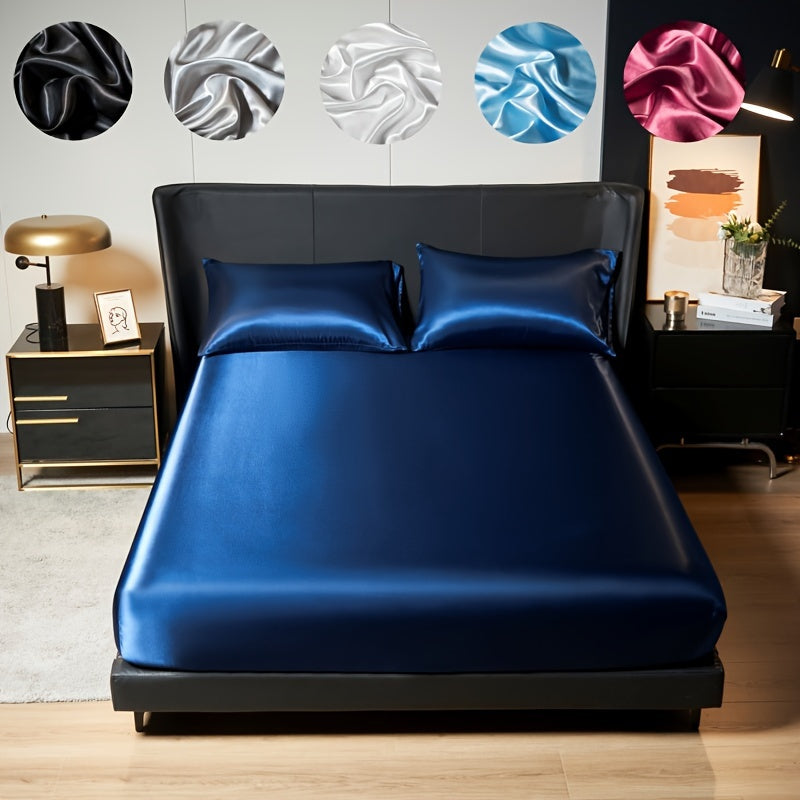 Satin Fitted Sheet Set 3 Pieces Includes Fitted Sheet and Pillowcases All Seasons