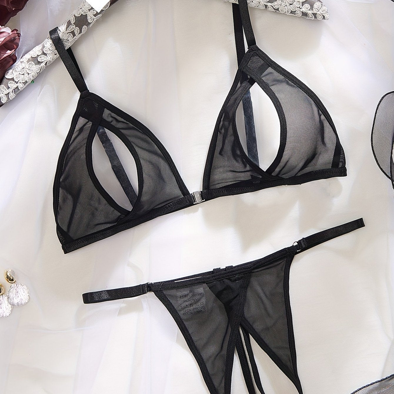 Women's Lingerie Set Satin Lace Bra and Panty Pack of 2