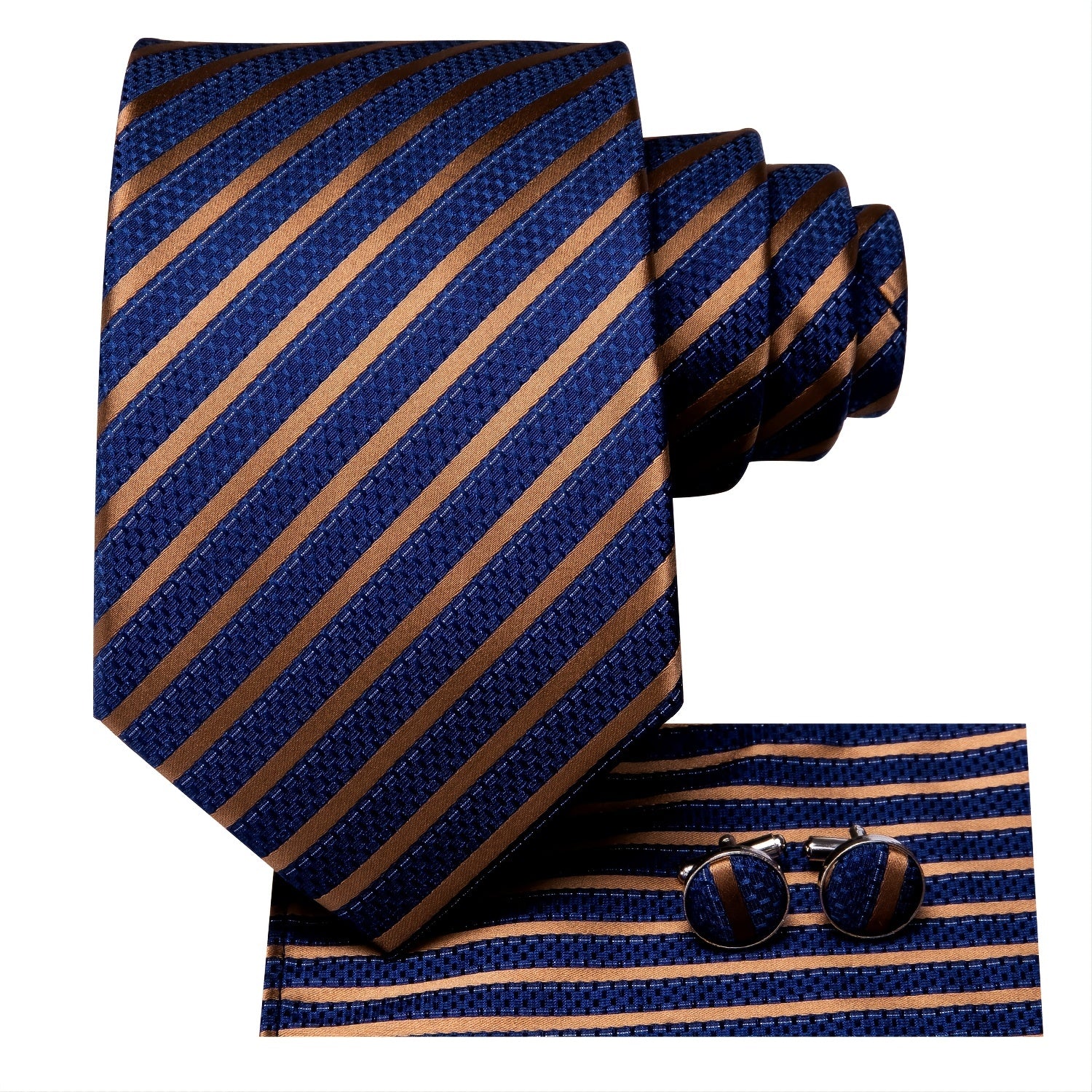 Striped Necktie Set with Cufflinks for Business, Parties, Weddings