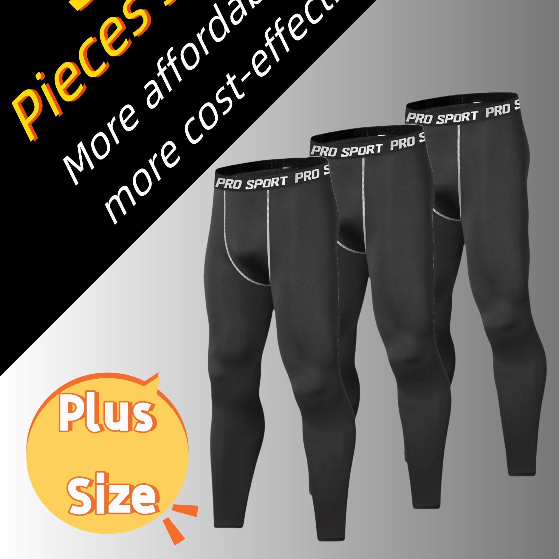 Plus Size Men's Compression Leggings Set High Elasticity Breathable Sports Tights for Running Basketball Gym Training