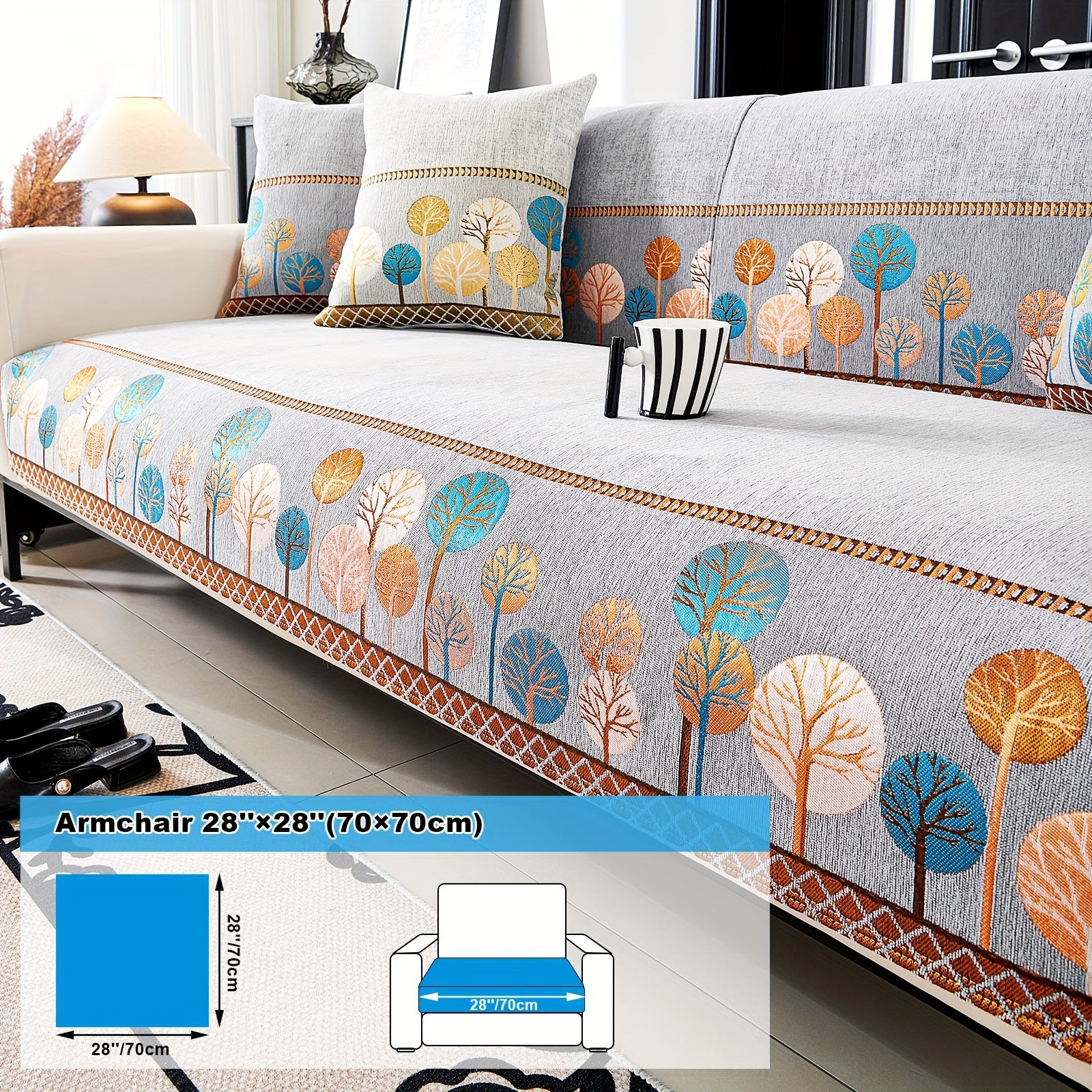 Chenille Sofa Slipcover with Geometric Embroidery Pet-Friendly Fabric for Home Decor