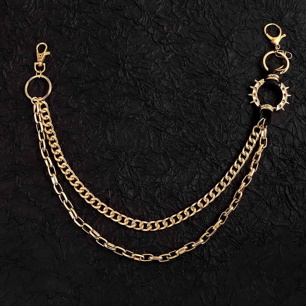 Men's Gold Punk Rock Waist Chain Wallet Chain for Hip-Hop Style with Spiked Design