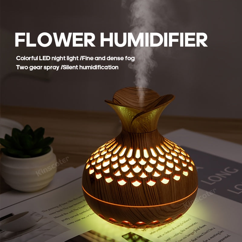 Portable USB Night Light Humidifier Wooden Style Colorful LED Night Light