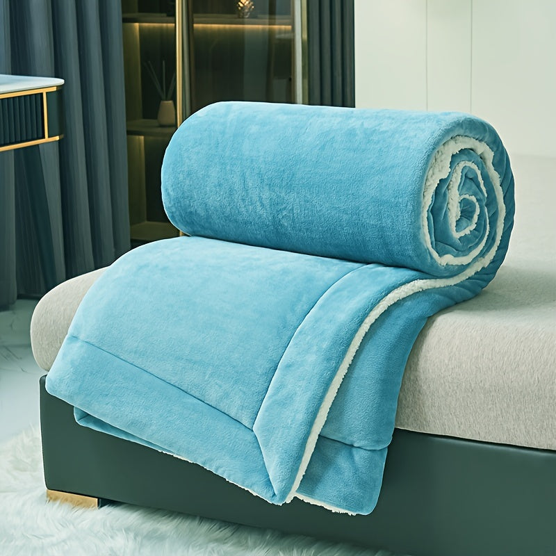 Роскошное двуслойное одеяло из мягкого молочного бархата и овечьего флиса, идеально подходит для того, чтобы оставаться в тепле зимой. Можно стирать в машине и использовать как универсальный аксессуар для постели.