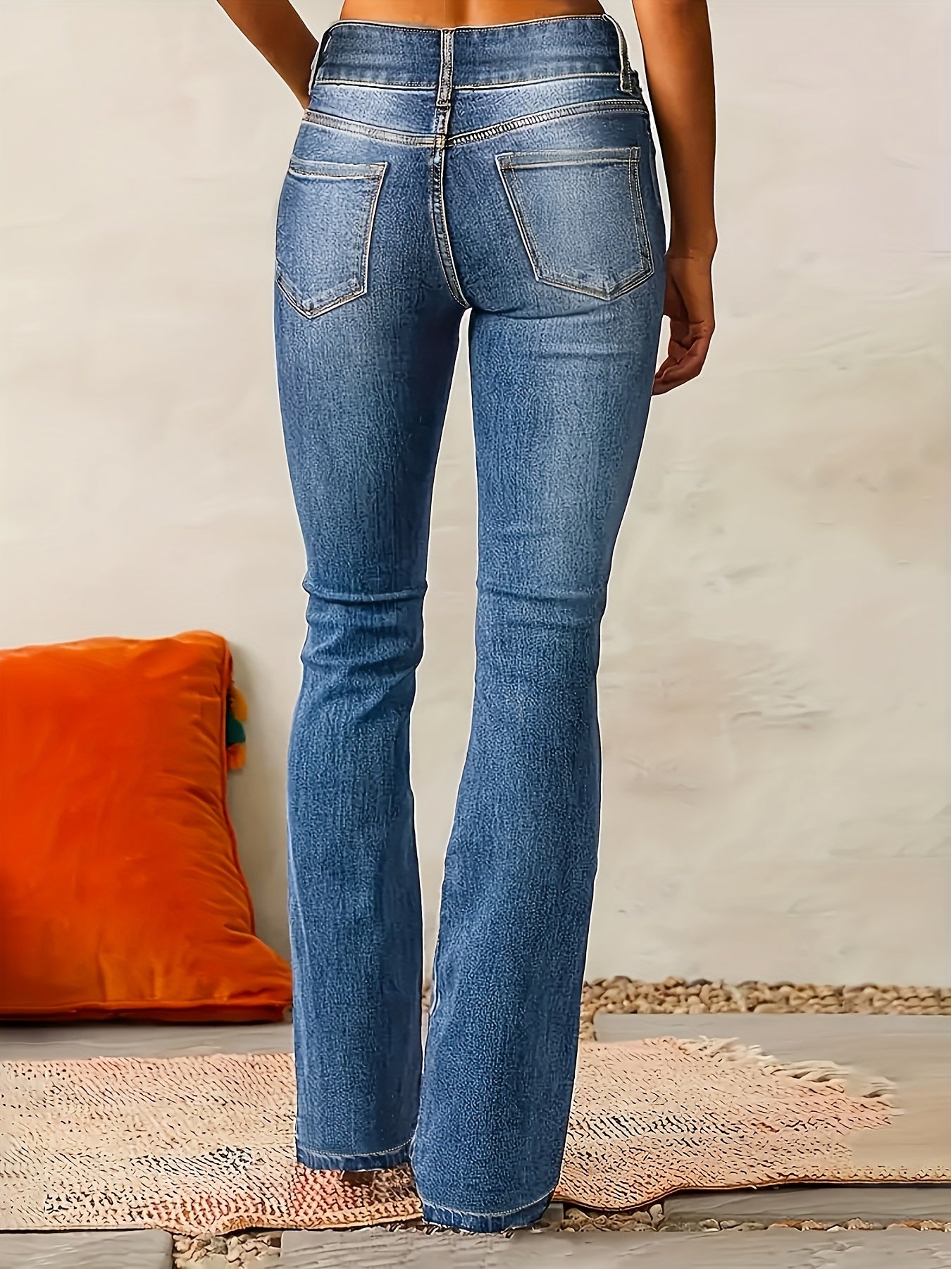 Plus Size Women's Stretchy Bootcut Jeans Casual Solid Color Denim