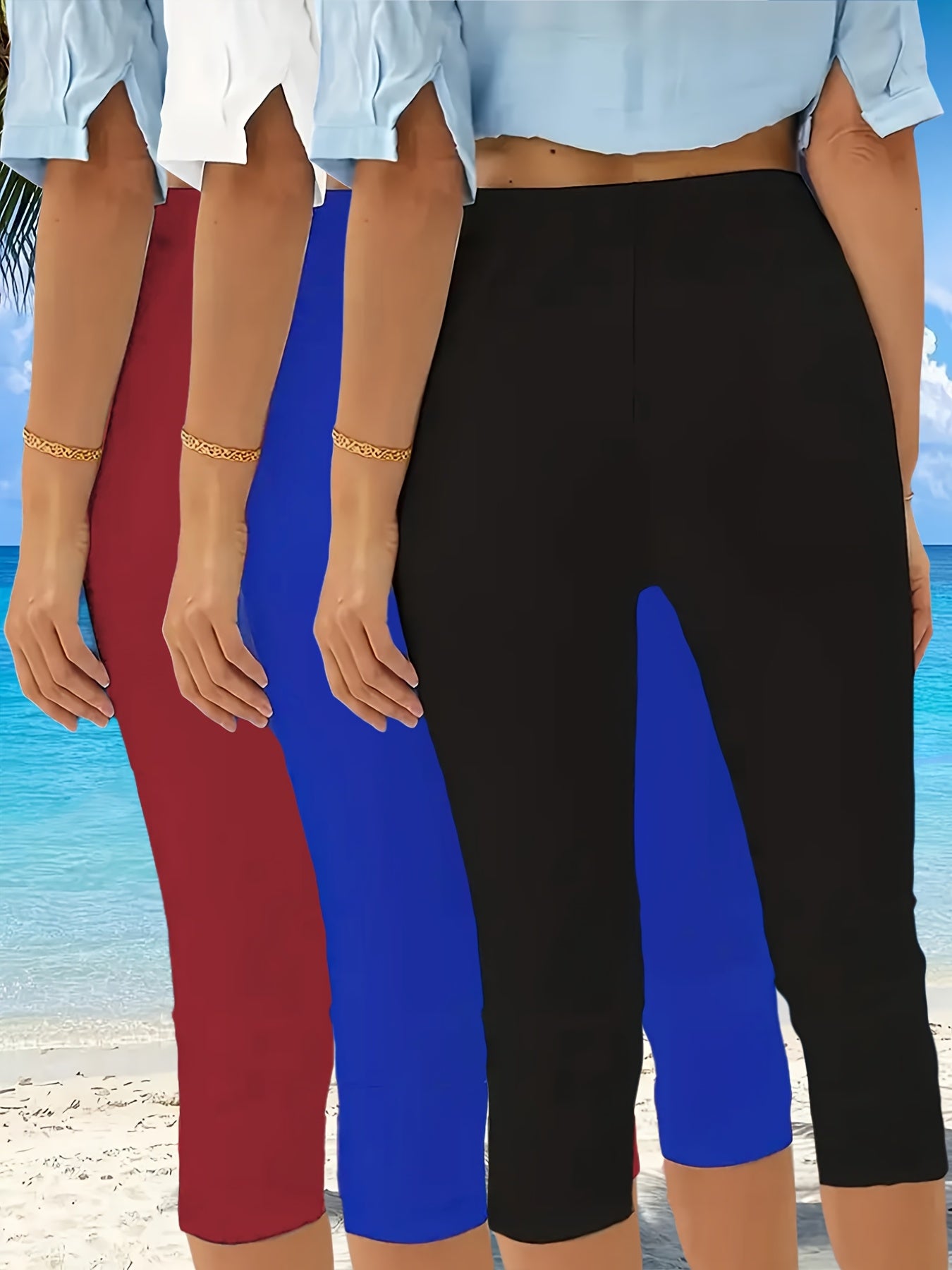 Women's 7/8 Slim Fit Summer Pants Casual Beach Active Clothing Pack of 3