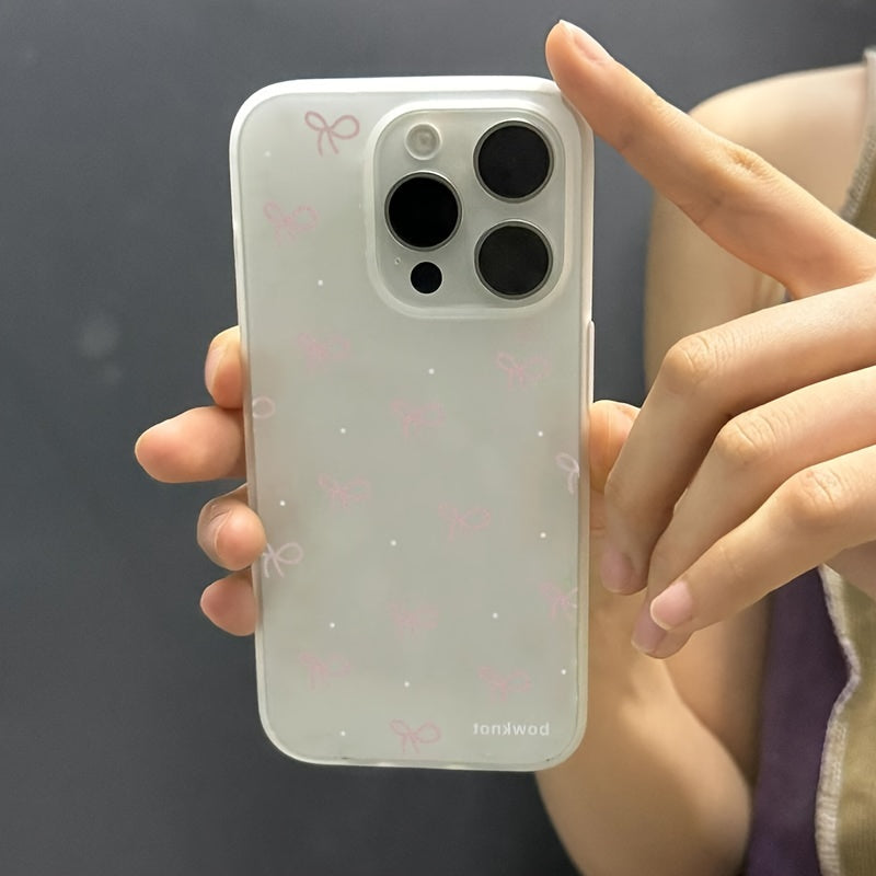 Pink Frosted TPU Phone Case for iPhone 16 Pro Max 15 14 13 12 11 with Bow and Anti-Fall Protection