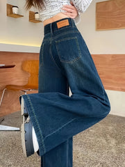 Jeans de campana de pierna ancha para mujer de mezclilla de longitud larga y cintura alta, estilo casual