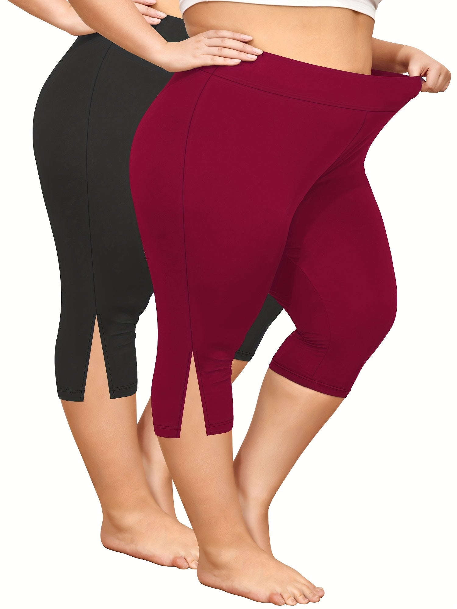 Women's Plus Size Flat-Waist Yoga Pants 7-Inch Leggings for Workout Running
