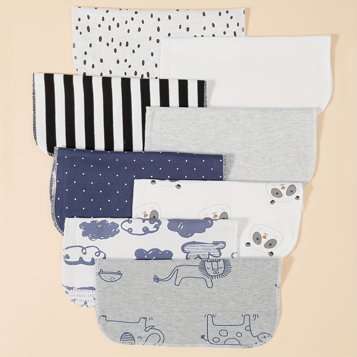 Set of 8 Ultra-Soft Knit Kids Washcloths Cloud and Panda Designs for Sensitive Skin