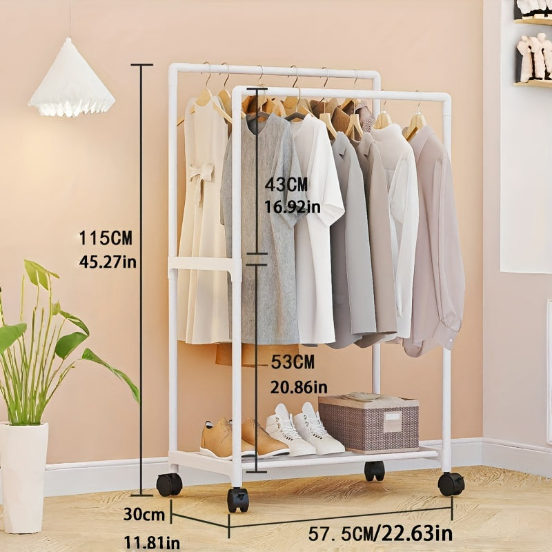 Perchero independiente con ruedas y estantes, altura de 147.98cm, organizador de ropa expandible