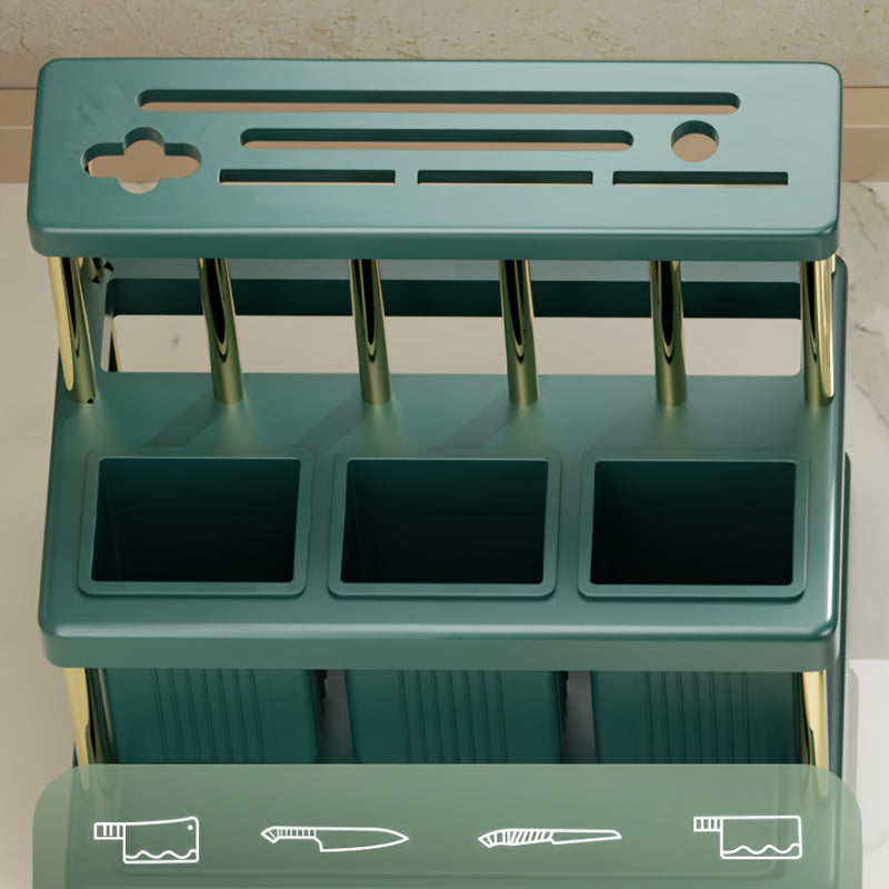 Metal Utensil Organizer with Knife and Fork Storage Draining System