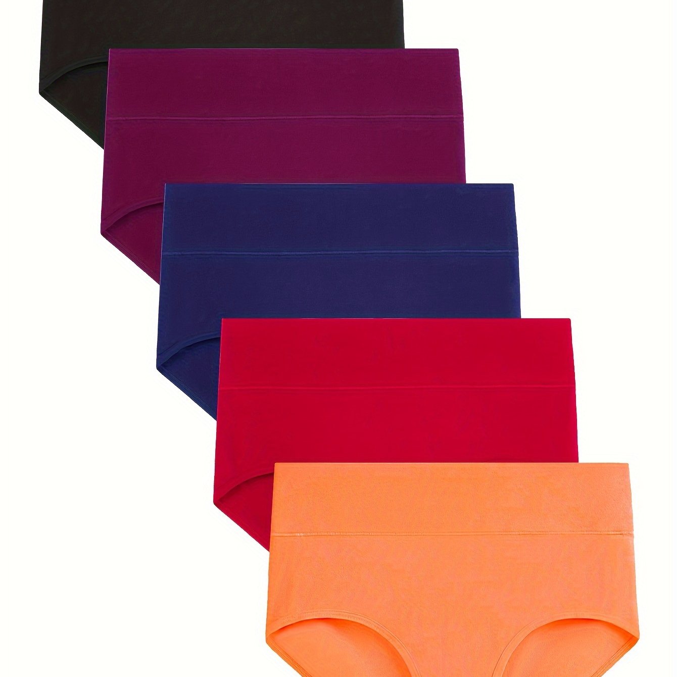 5-dona molasus ayollar uchun yuqori beldagi ichki kiyimlar, turli ranglarda, nafas oladigan va cho'ziluvchan, to'liq qoplash bilan.