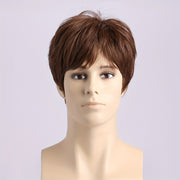 Short Curly Brown Wig for Men with Side Bangs, Heat Resistant Synthetic Fiber